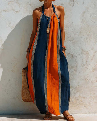 Robe Bloc De Couleur Rayure Verticale Halter