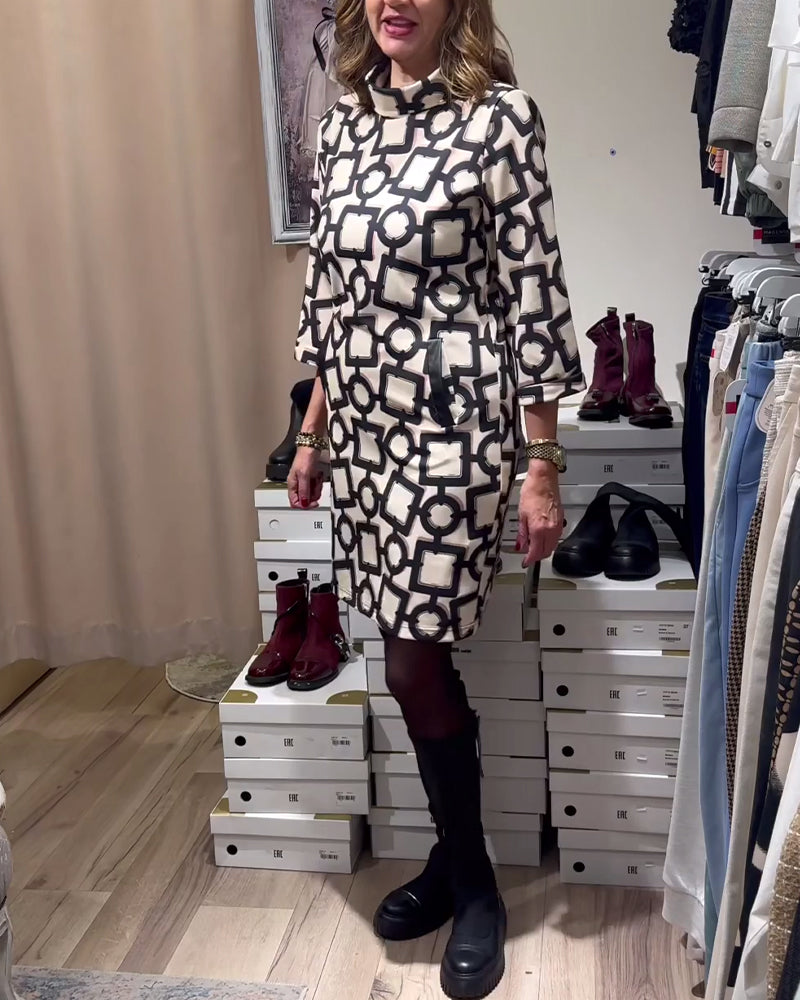 Robe décontractée à poches et imprimé géométrique