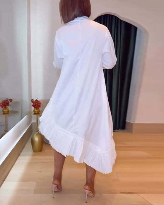 Robe Col Montant Plissé Irregulier