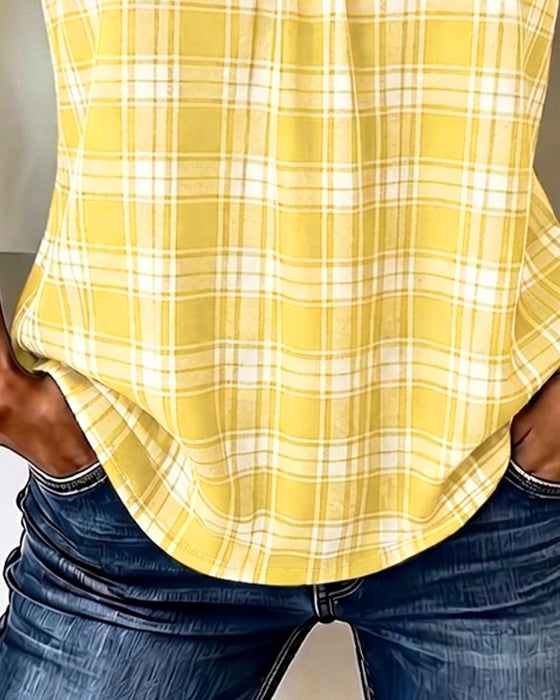 Tank Top À Carreaux Col V Sans Manches