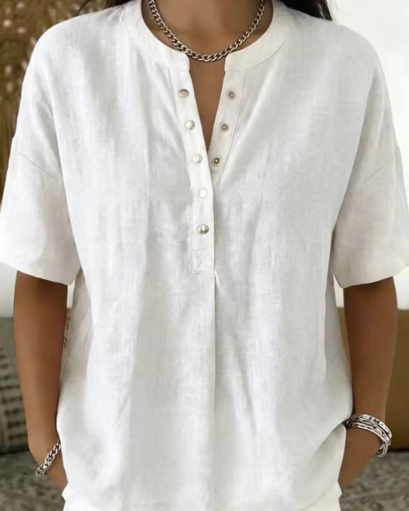 Blouse Solid Couleur Décontracté Court Manche