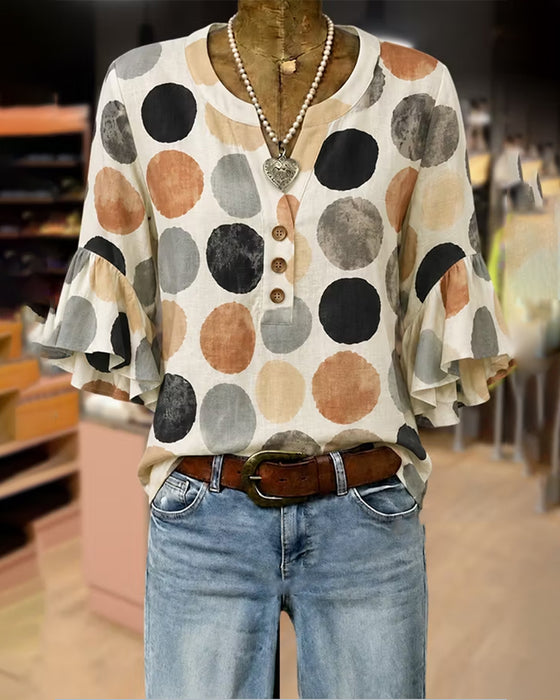 Blouse Grand Pois Volant Col V