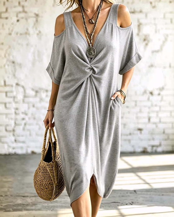 Robe Unie Épaule Dénudée Froncée