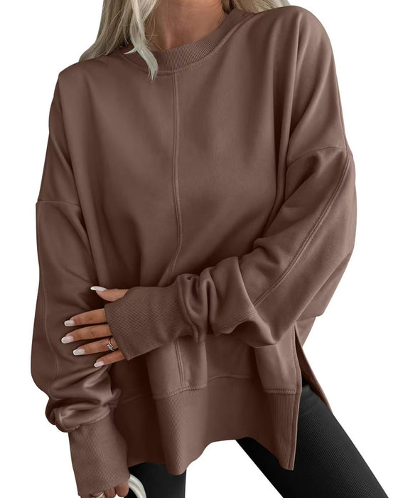Sweatshirt Fente Latérale Col Rond Ample