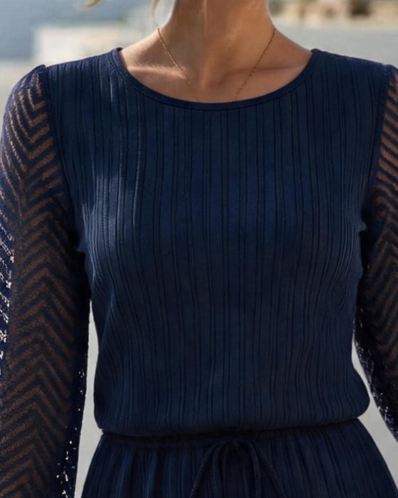 Robe Col Rond Découpé Manche Longue Taille