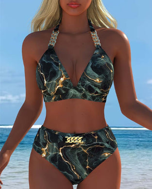 Bikini Taille Haute Chaîne Soutien-Gorge Imprimé