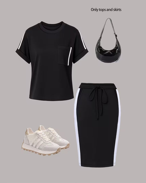 Ensemble Rayé Décontracté Sport Jupe