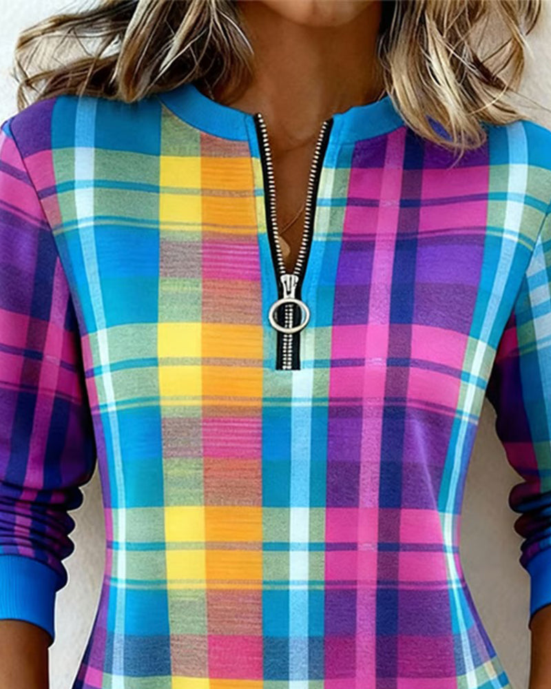 Sweat À Motif Écossais Coloré Avec Demi-Zipper