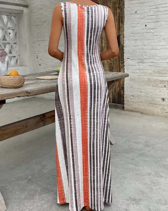 Robe Sans Manches Colorée Rayure