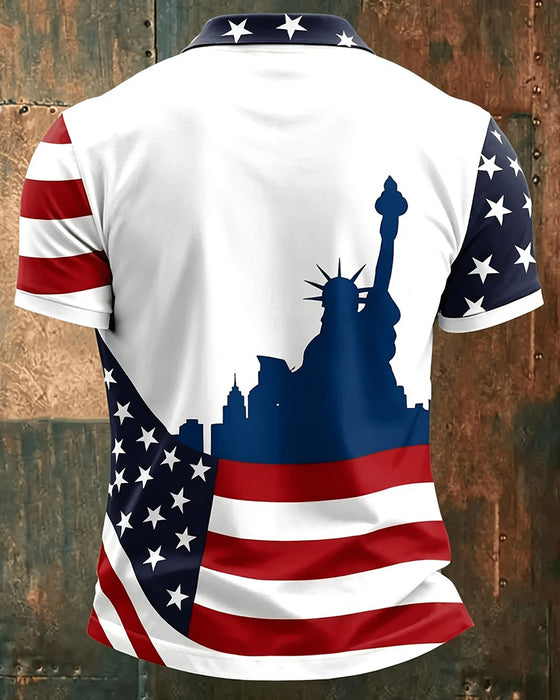 T-Shirt Étoiles Et Rayures Imprimé Col Bouton