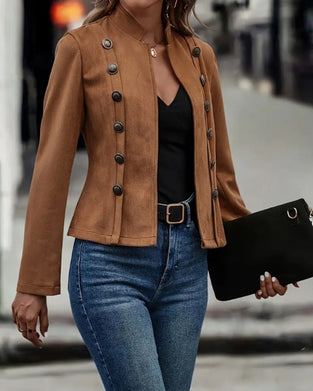 Veste élégante à double boutonnage de couleur unie