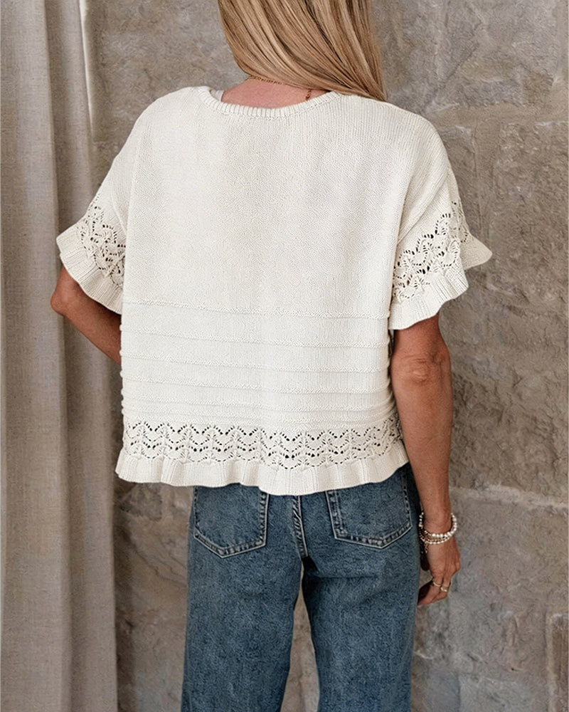 Blouse Col Rond Ourlet Volanté Découpe