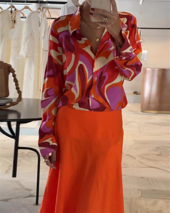 Chemisier imprimé coloré à revers avec boutons