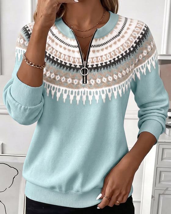 Sweatshirts Bloc De Couleur Fermeture Éclair Manche Longue