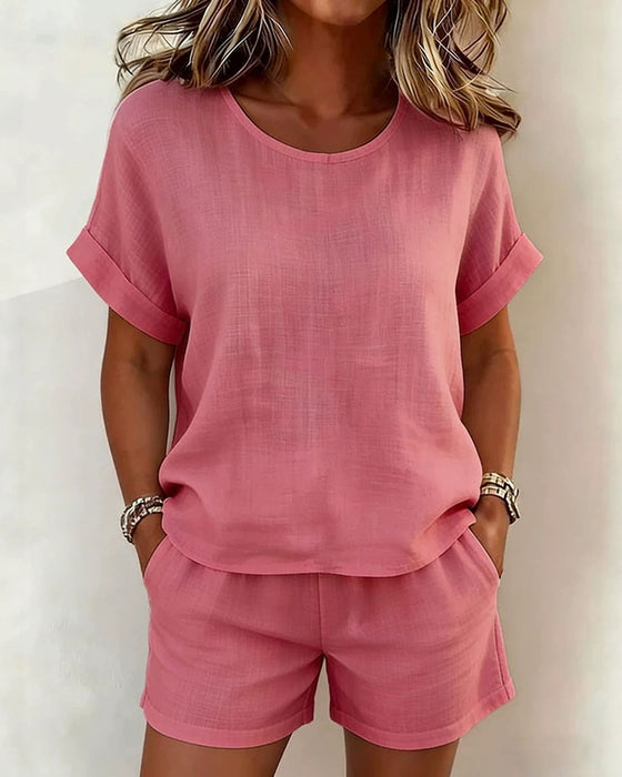 Set Uni Col Rond Manche Courte Short