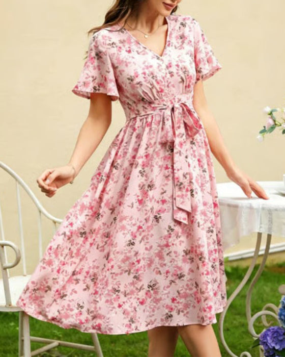 Robe Col V Florale A-Ligne