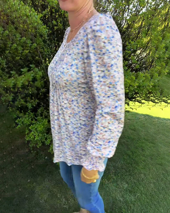 Haut À Manches Bouffantes Plissé Floral