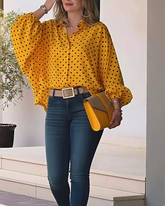 Blouse décontractée à pois à manches longues
