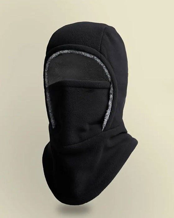Hiver 2 En 1 Bonnet Et Masque Facial Coupe-Vent Doublure Polaire Épaisse Pour Sports De Plein Air Noir