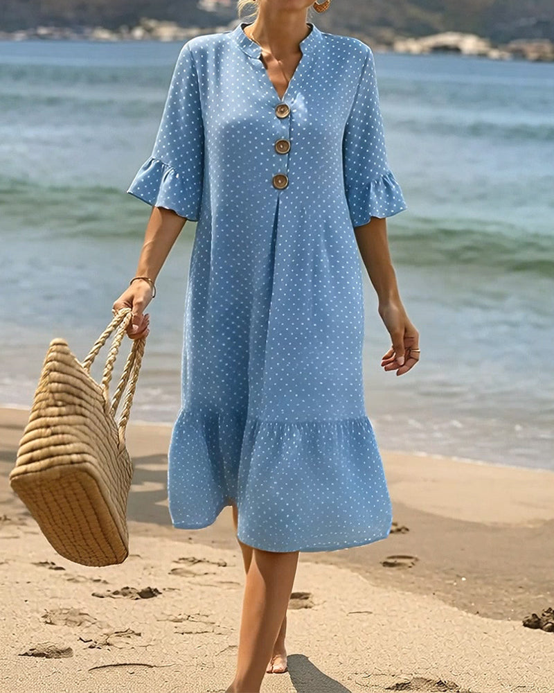 Robe Polka Dot Col V Volanté Manche