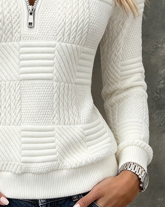Sweatshirt Fermeture Éclair Unie Décontracté