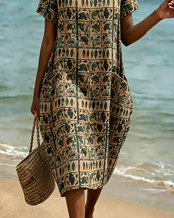 Robe Vintage Col Rond Poche