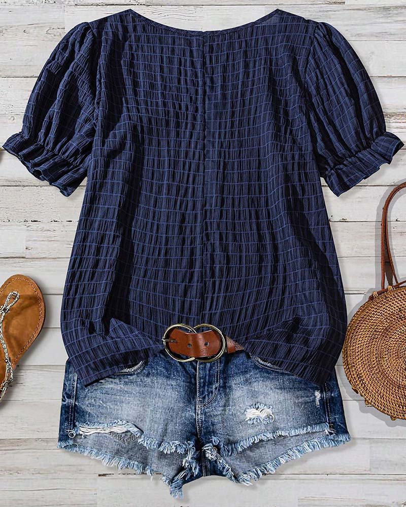 Blouse À Manches Bouffantes À Carreaux