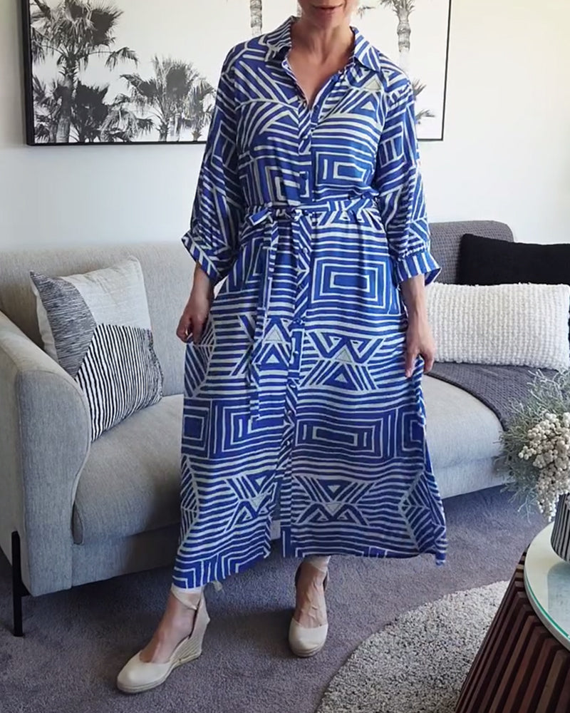 Robe décontractée à imprimé géométrique et à nouer