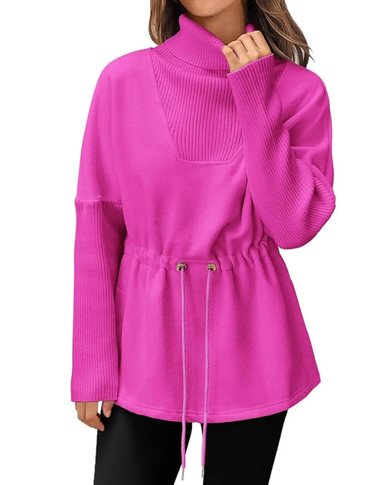 Sweat-Shirt Col Haut Manches Longues Taille Cordon