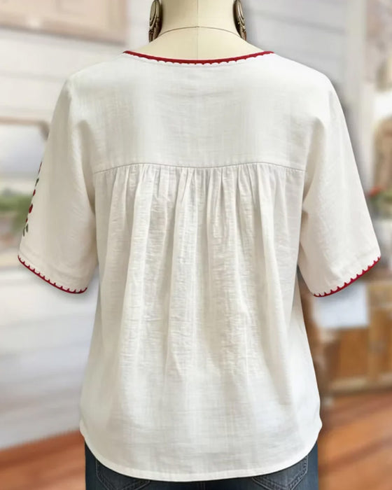 Blouse Col Rond Brodé Bohème