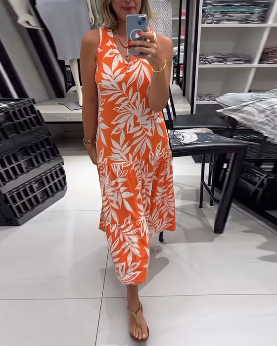 Robe décontractée sans manches à imprimé feuille d'érable