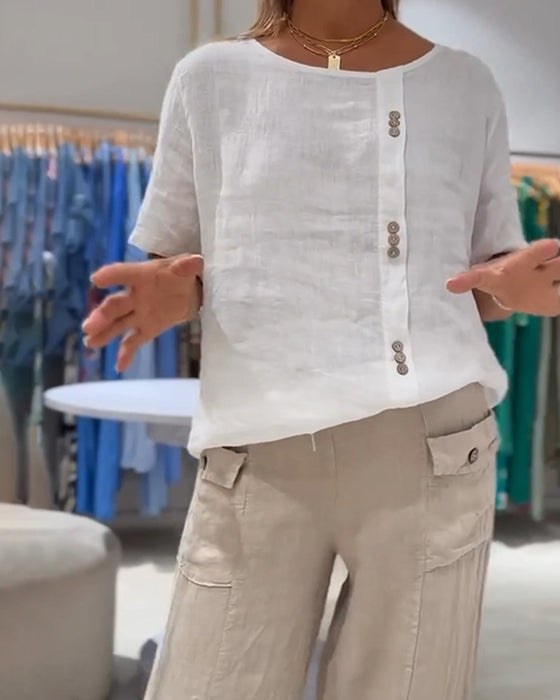 T-Shirt Large Casual Avec Bouton