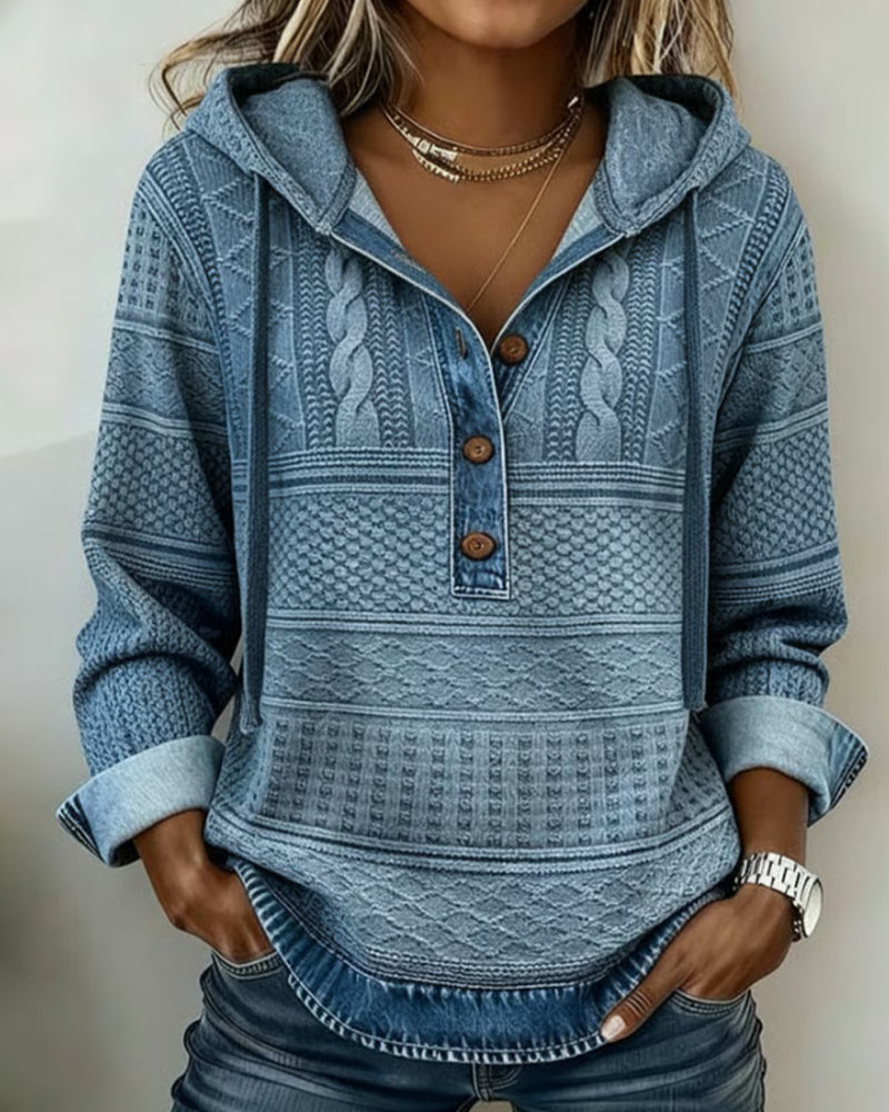 Sweat À Capuche En Jean À Motif Torsade Et Détails Patchwork