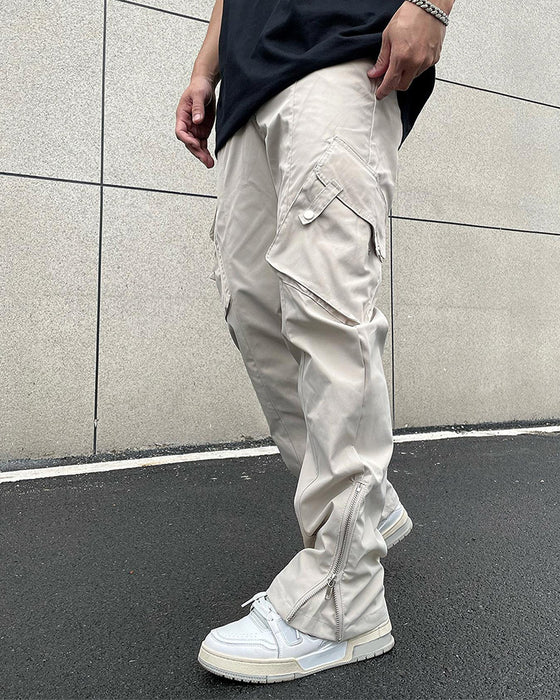 Pantalon Unie Poche Fermeture Éclair Décontracté Homme