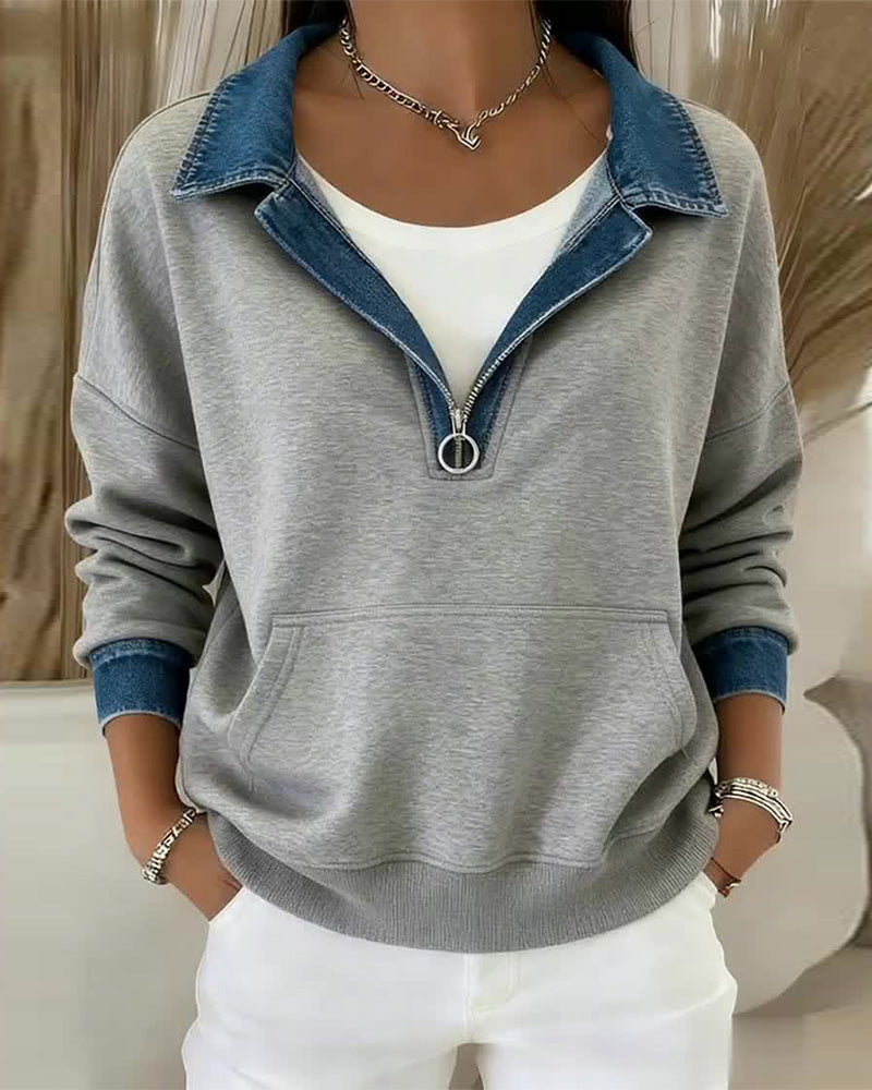 Turn-down sweatshirt with contrasting stitching