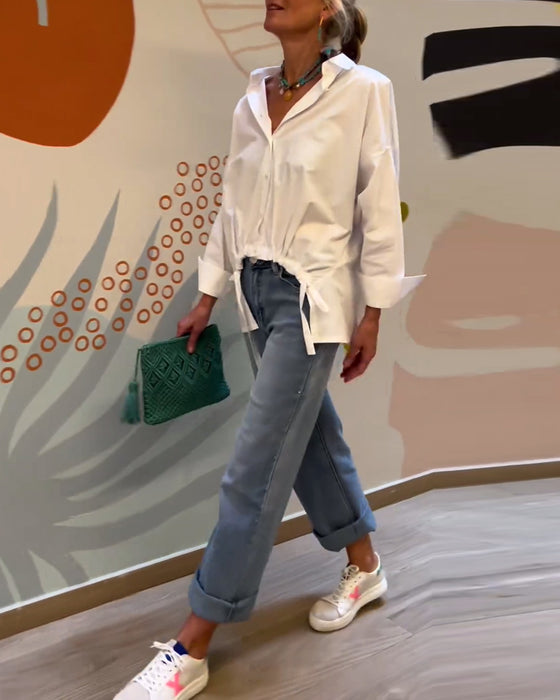 Haut à revers de couleur unie style banlieue