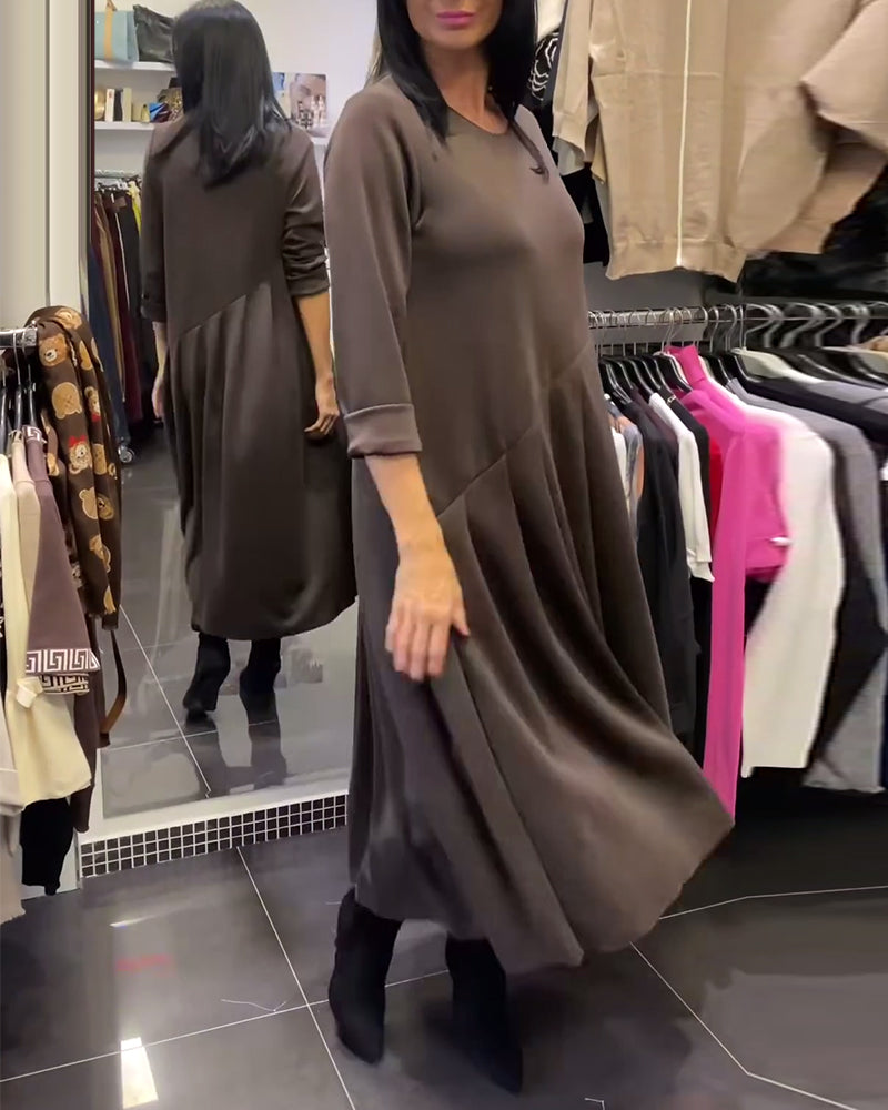 Robe décontractée à col rond couleur unie