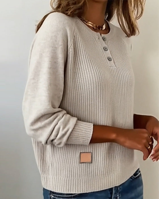 Pull Élégant Bouton Manche Raglan