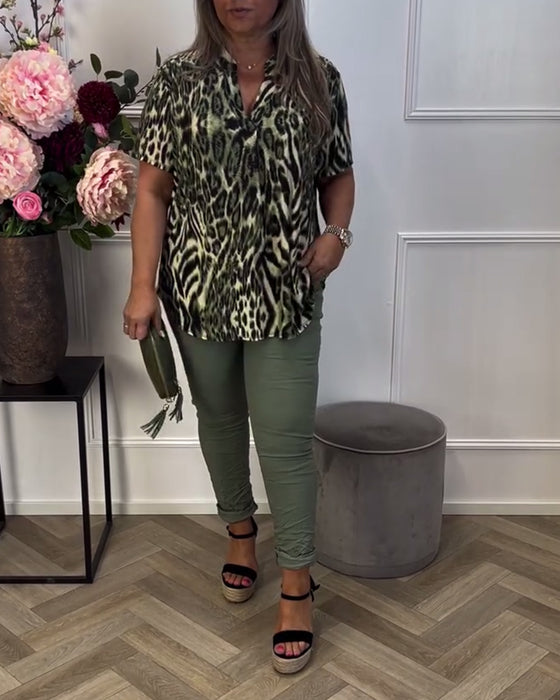 Blouse Tendance Imprimé Léopard Manches Courtes