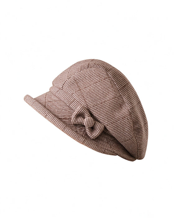 Femme Élégant À Carreaux Nœud Décor Béret