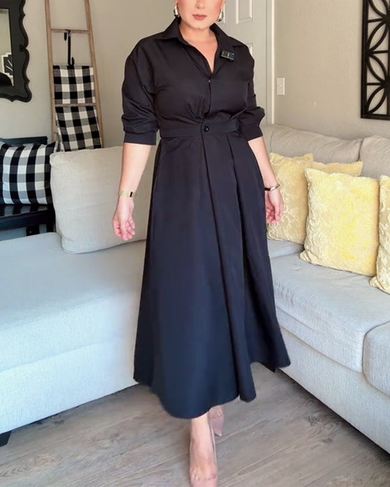 Robe Chemise À Revers À La Taille