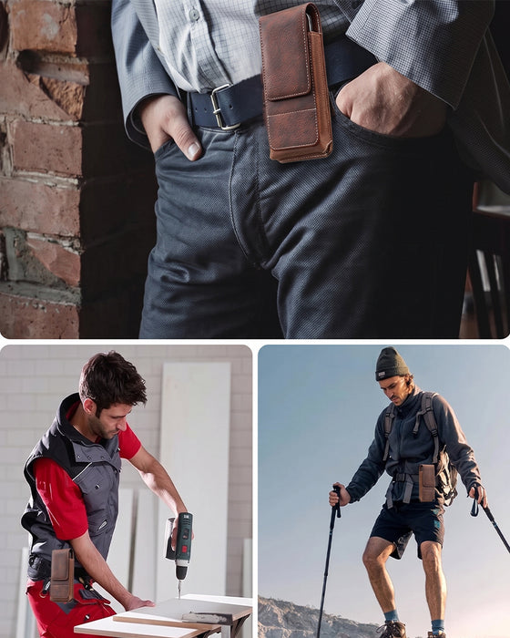 🔥 Étui De Ceinture Pour Téléphone 📱 Holster En Cuir Multi-Poches Avec Porte-Cartes
