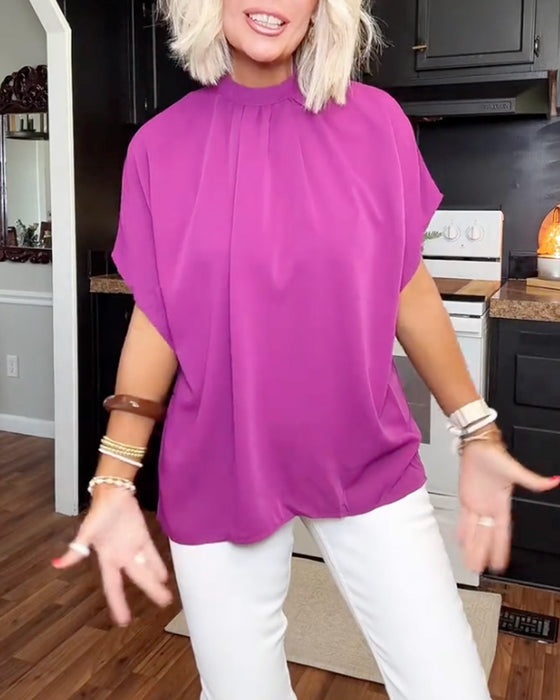 Blouse Col Mock Lâche Unie