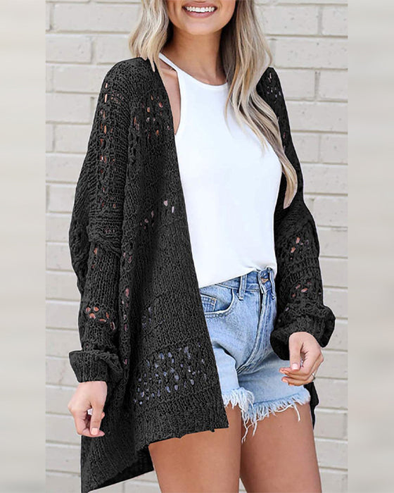 Cardigan Décontracté Manches Longues Découpé Pull