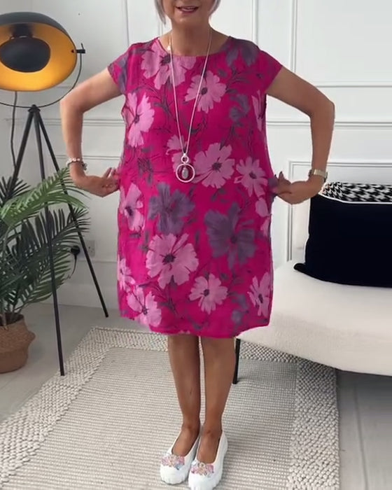 Robe ample décontractée à imprimé floral et poches à manches courtes