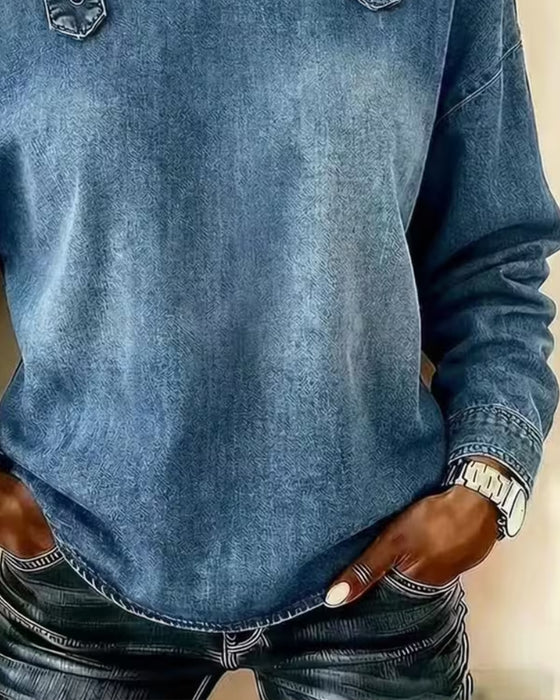 Blouse Bretelle Spaghetti Off-Shoulder Denim Bouton Métallique
