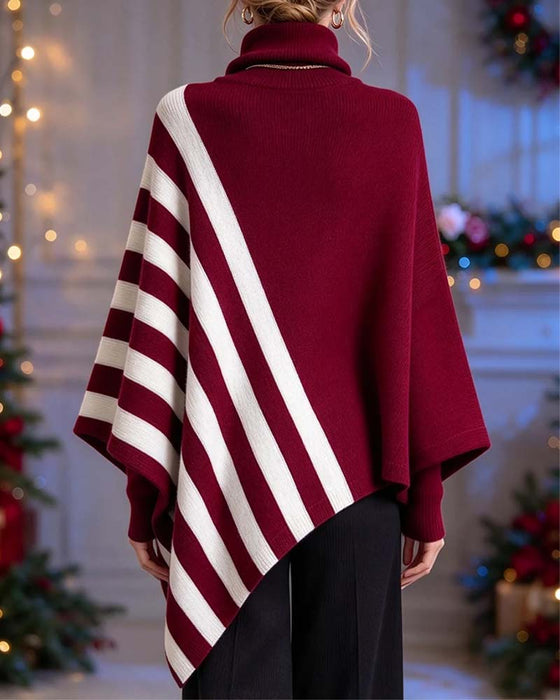 Pull Irrégulier Col Roulé Rayé