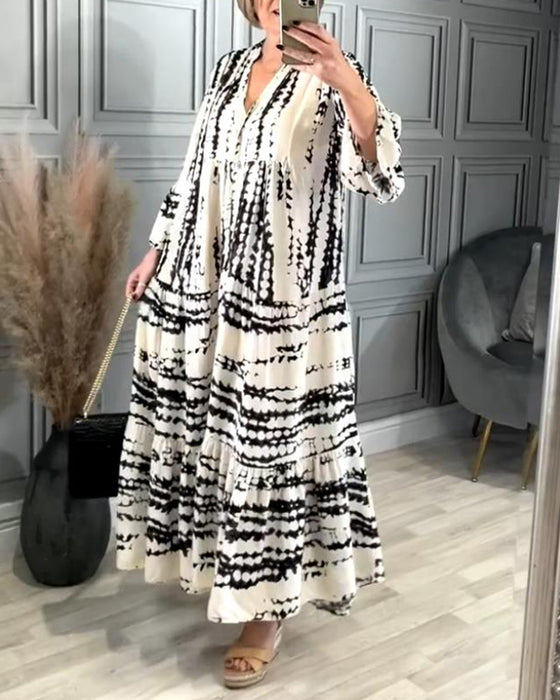 Robe décontractée à manches cloche et imprimé contrasté