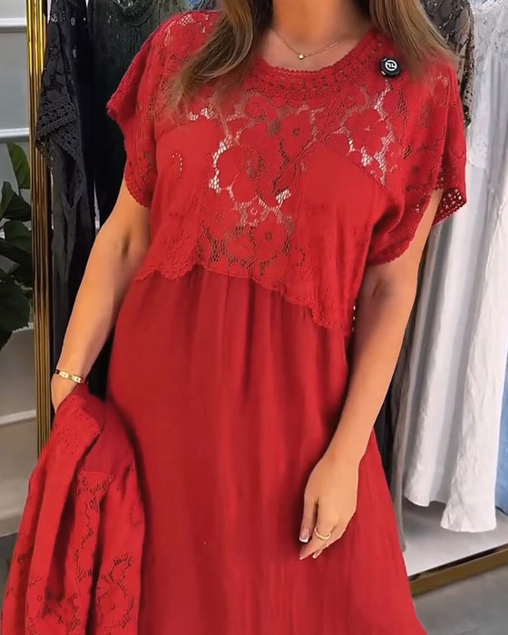 Robe Élégante Dentelle-Garni Patchwork Maxi