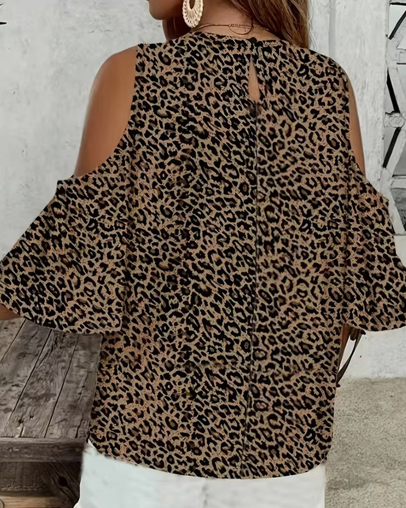 Blouse Imprimé Léopard Épaules Dégagées Mode